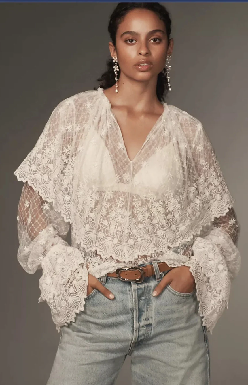 New Anthropologie Forever That Girl Long-Sleeve Lace Blouse - Medium
